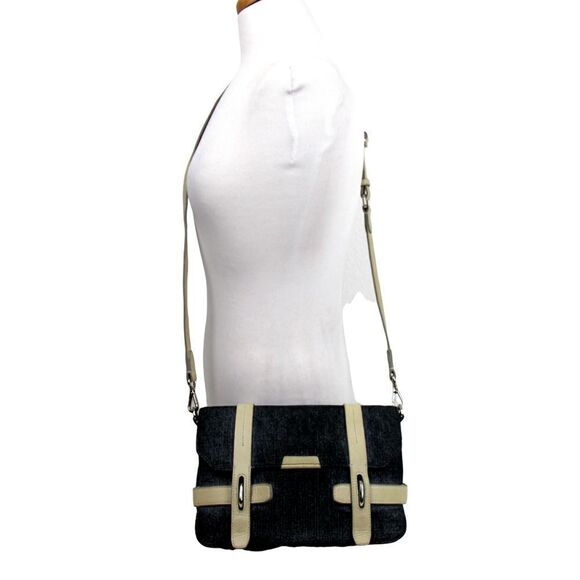 OLIVIA HARRIS BLUE IVORY GENUINE LEATHER FLAP SHOULDER BAG CROSSBODY HANDBAG - Picture 2 of 10